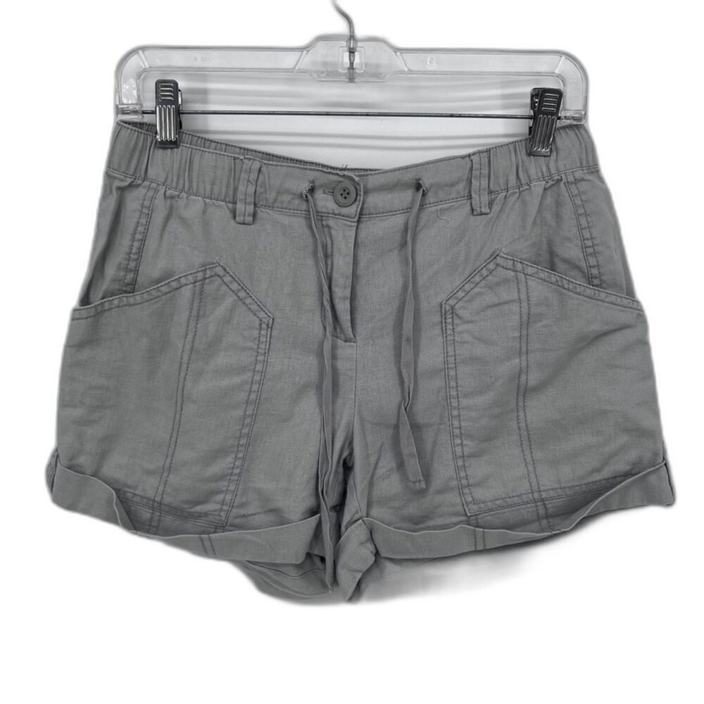 New York & Company Drawstring Roll Cuff Boho Casual Linen Blend Shorts Size 2*